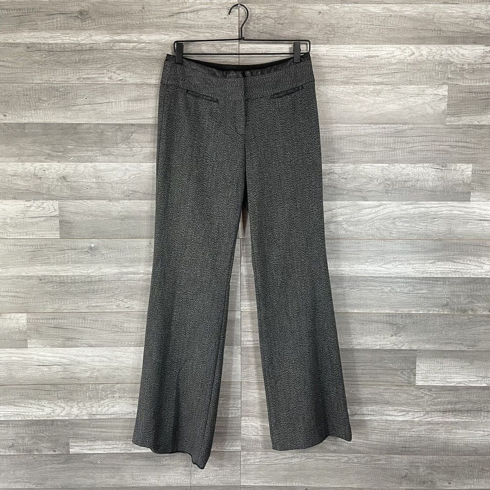 Express Grey Twill Pants Size 6 Womens Faux Leather Trim Office Casual Staight